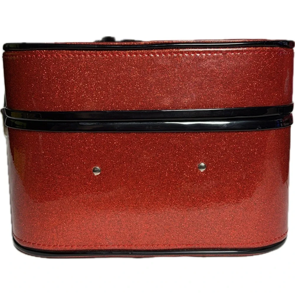 Lux de Ville Red Glitter Vanity Case Leopard Print Retro Pinup Makeup Trunk Bag